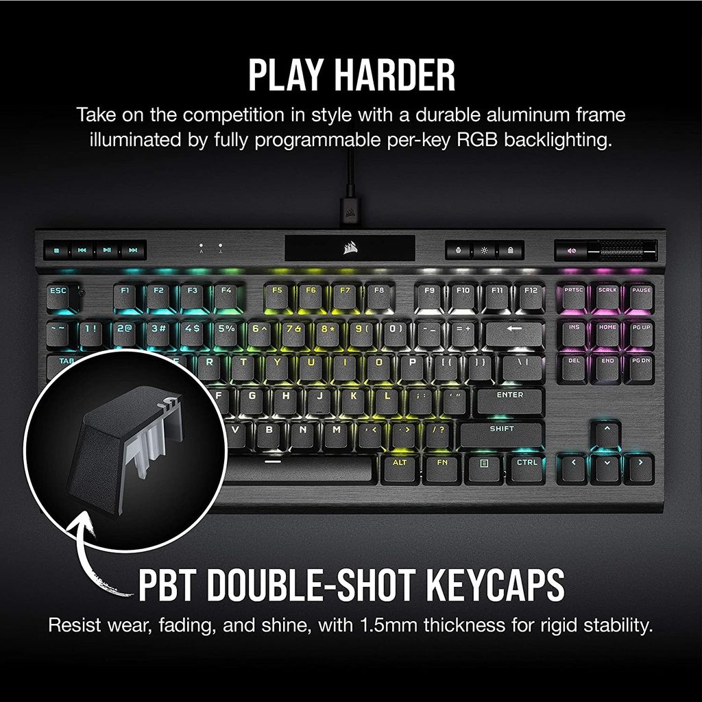 CORSAIR K70 RGB TKL | CHAMPION SERIES Tenkeyless Mechanical Gaming Keyboard | CHERRY MX SPEED
