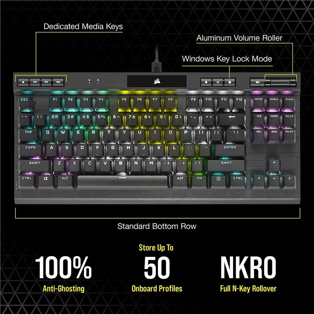 CORSAIR K70 RGB TKL | CHAMPION SERIES Tenkeyless Mechanical Gaming Keyboard | CHERRY MX SPEED
