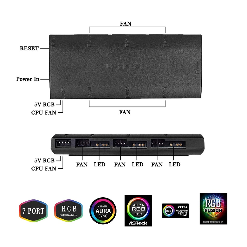 upHere 5V 6-Pack 120mm Silent Intelligent Control 5V Addressable RGB
