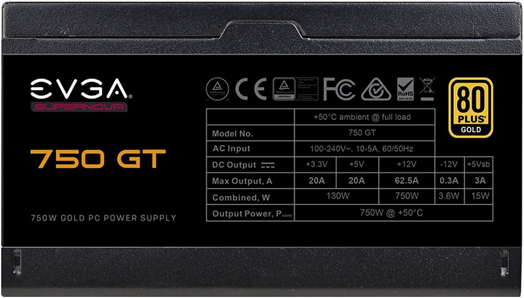 EVGA SuperNOVA 750 GT, 80 Plus Gold 750W, Fully Modular 220-GT-0750-Y1