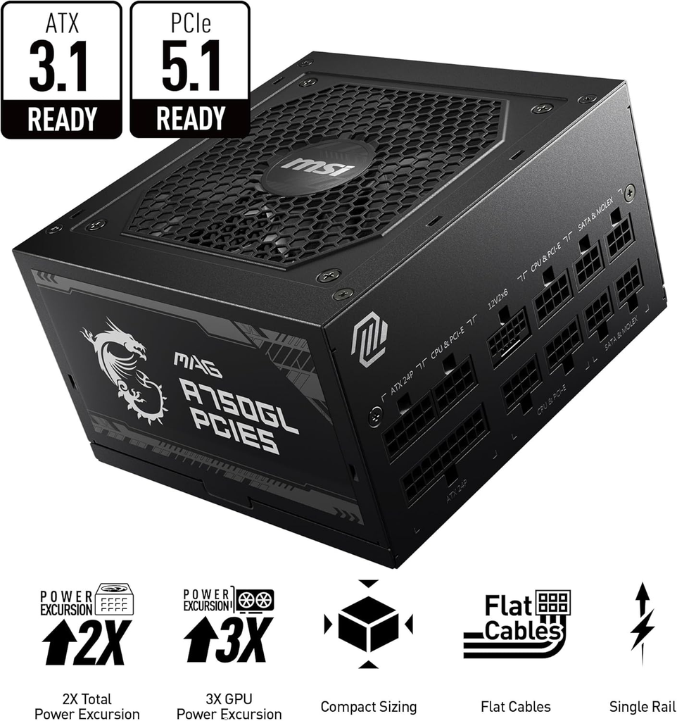 MSI MAG A750GL PCIE 5.1 & ATX 3.1| Full Modular | 80+ Gold  | 750W | ATX 