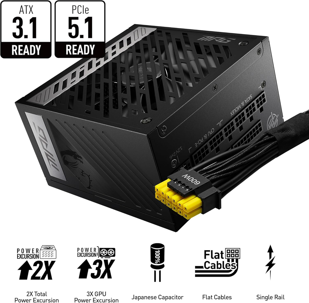 MSI MPG A850G | PCIE 5.1 & ATX 3.1 | Full Modular | 80+ Gold | 850W | ATX