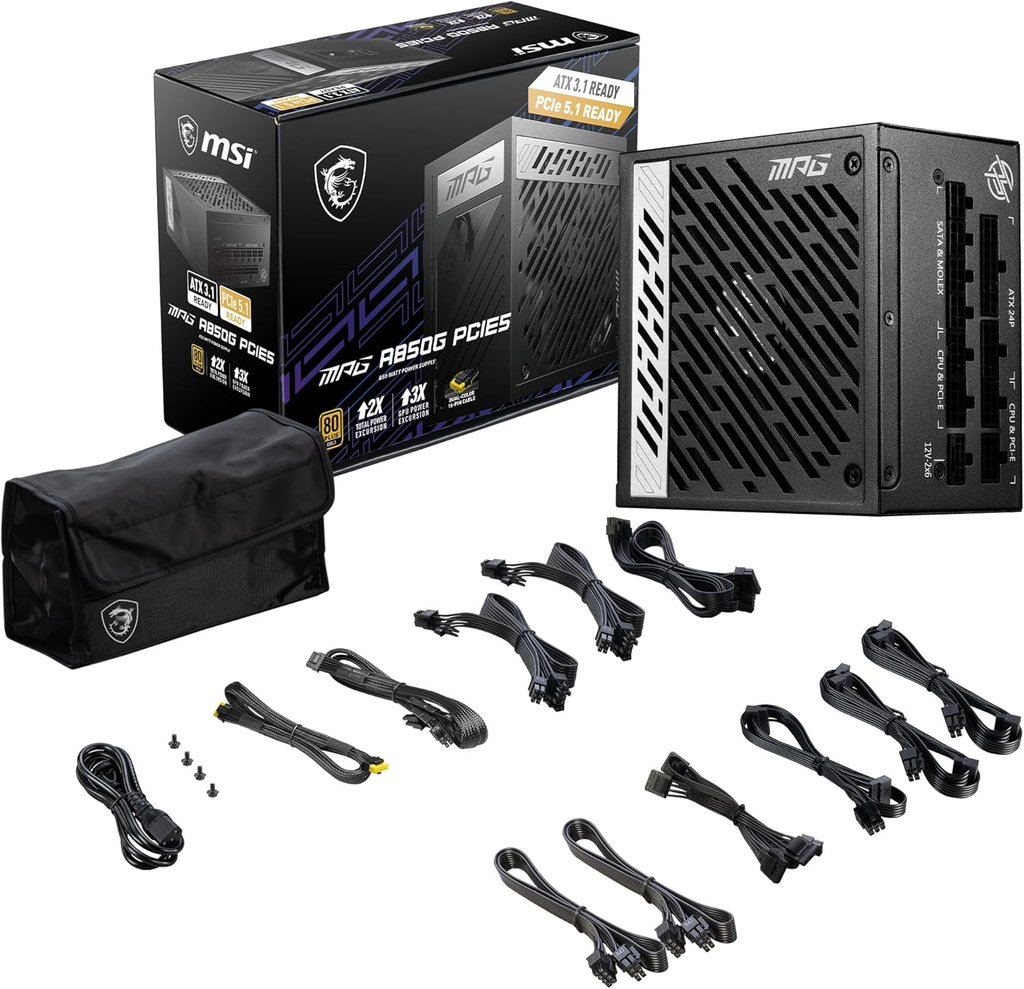 MSI MPG A850G | PCIE 5.1 & ATX 3.1 | Full Modular | 80+ Gold | 850W | ATX