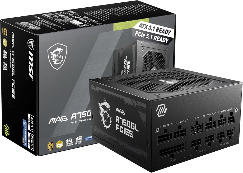 [824142319239] MSI MAG A750GL | PCIE 5.1 & ATX 3.1 | Full Modular | 80+ Gold | 750W | ATX 