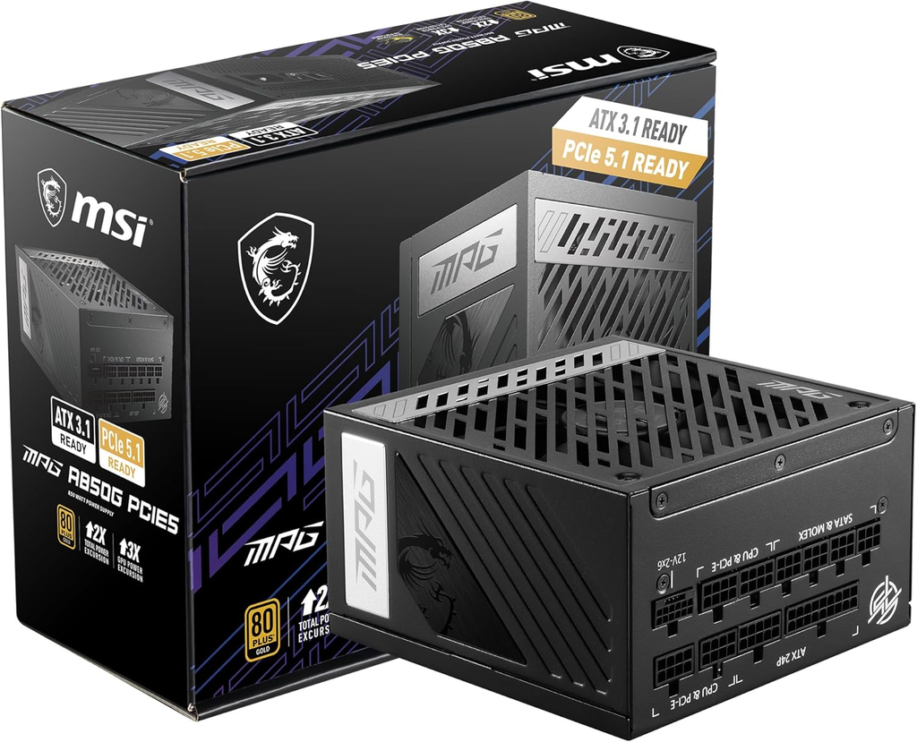 MSI MPG A850G | PCIE 5.1 & ATX 3.1 | Full Modular | 80+ Gold | 850W | ATX